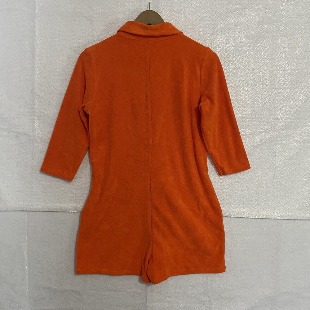 Topshop ASOS Terry Romper Women M 8-10 Orange 3/4 Sleeve Button Front Shorts NEW - Picture 2 of 9